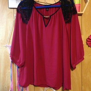 NWOT By & By Sheer Red and Black Lacy Blouse